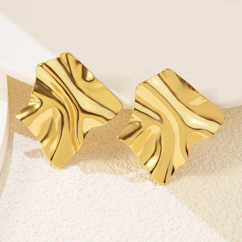 Wholesale Women's Hiphop Style Geometric Stainless Steel Electroplated Square Pleated Earrings - Image 2