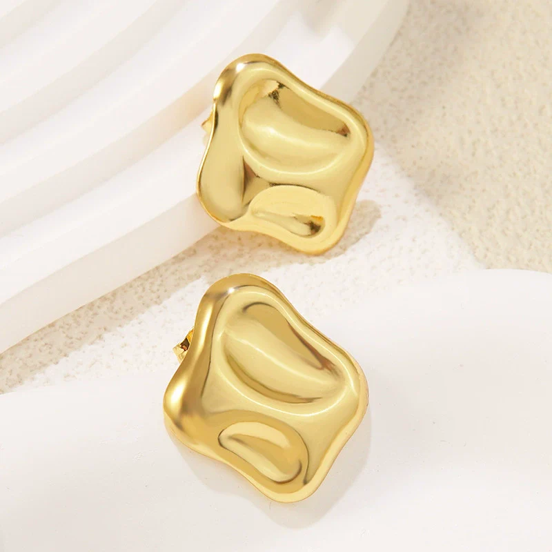 Wholesale Women's Hiphop Style Geometric Stainless Steel Electroplated Square Pleated Earrings - Image 3