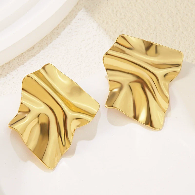 Wholesale Women's Hiphop Style Geometric Stainless Steel Electroplated Square Pleated Earrings - Image 4