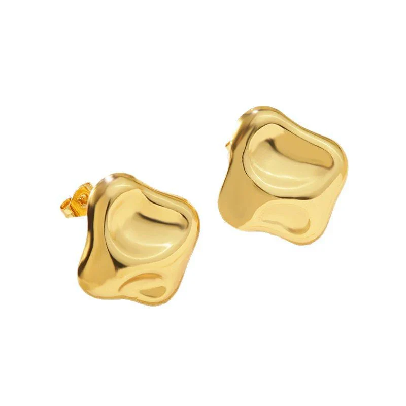 Wholesale Women's Hiphop Style Geometric Stainless Steel Electroplated Square Pleated Earrings - Image 5