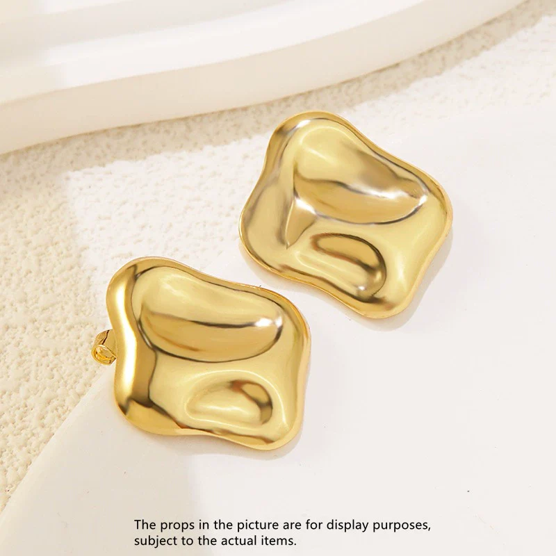 Wholesale Women's Hiphop Style Geometric Stainless Steel Electroplated Square Pleated Earrings - Image 6