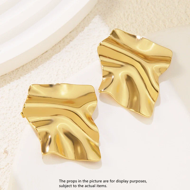 Wholesale Women's Hiphop Style Geometric Stainless Steel Electroplated Square Pleated Earrings - Image 7