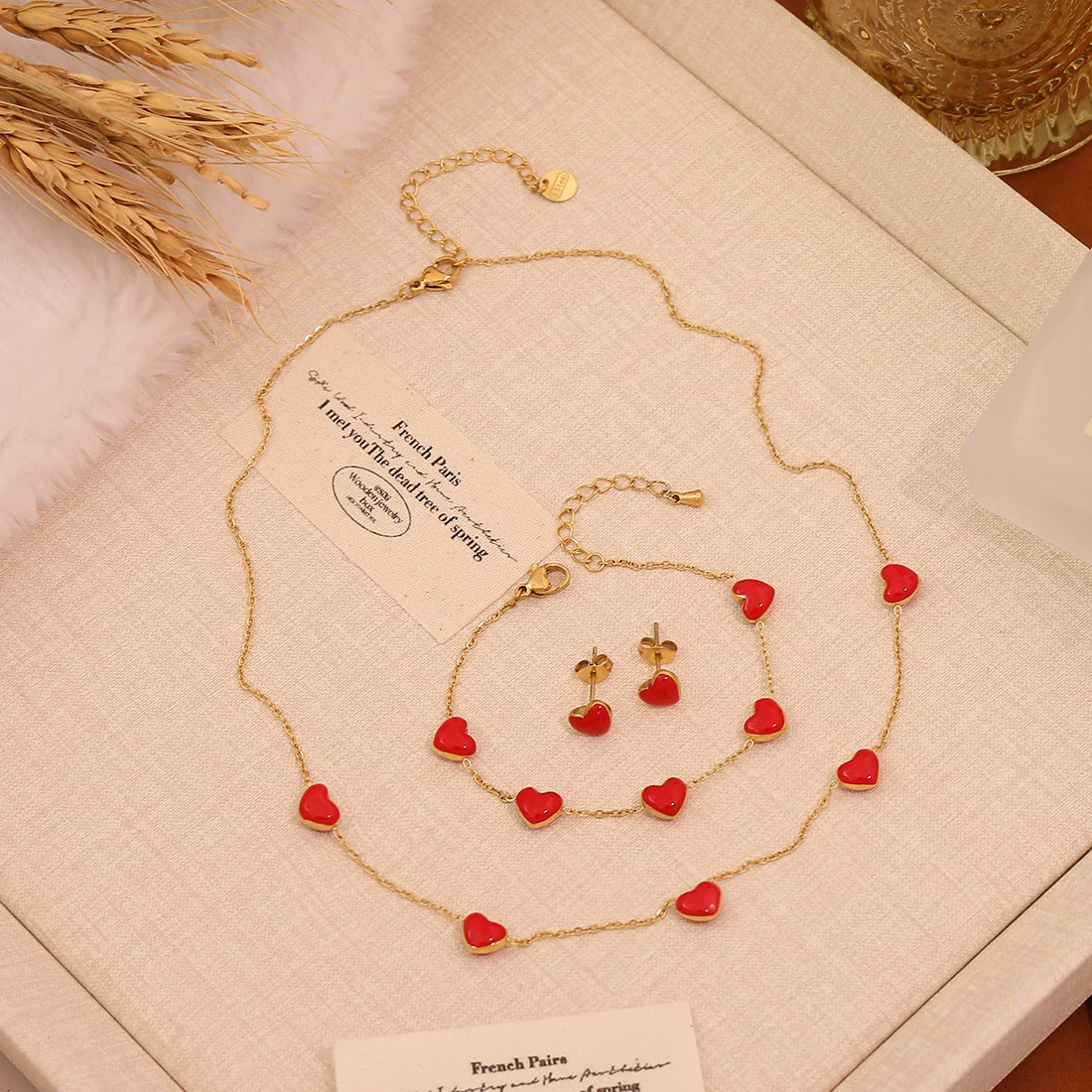 Wholesale Women's Ice Cute Red Lips Love Heart Shape Titanium Steel Necklace Set With Vacuum Plating In Furnace For Accessories - Image 2