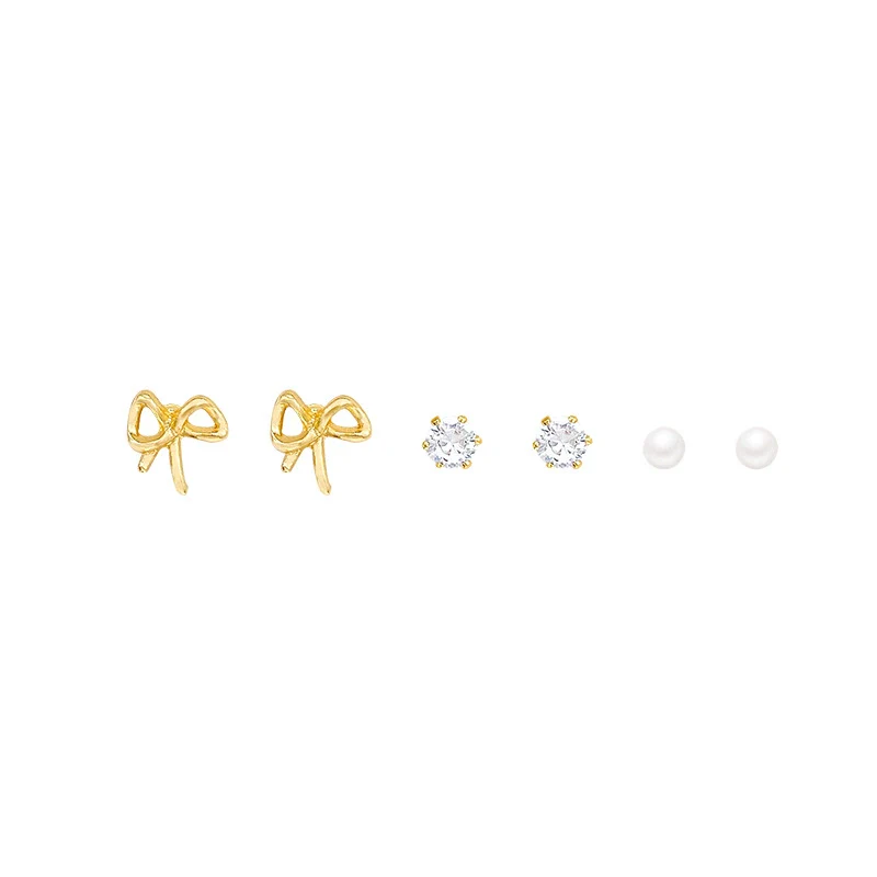 Wholesale Women's Imitation Pearl Bow Tie Earrings With Electroplating - Image 5