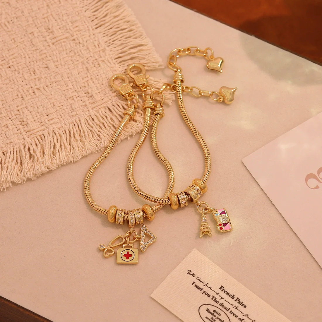 Wholesale Women's Ins Style Diy Bracelet With Medicine Box And Guitar Pendants Real Gold Plated On Copper - Image 2