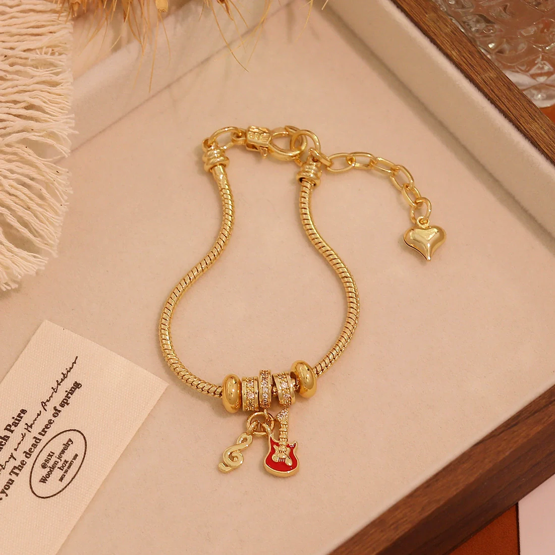 Wholesale Women's Ins Style Diy Bracelet With Medicine Box And Guitar Pendants Real Gold Plated On Copper - Image 4
