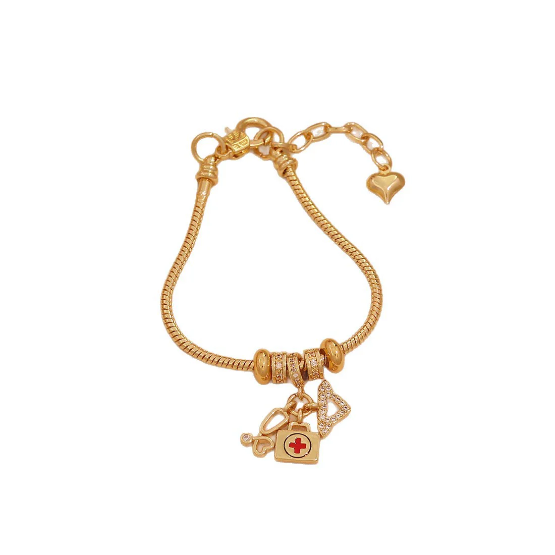 Wholesale Women's Ins Style Diy Bracelet With Medicine Box And Guitar Pendants Real Gold Plated On Copper - Image 5
