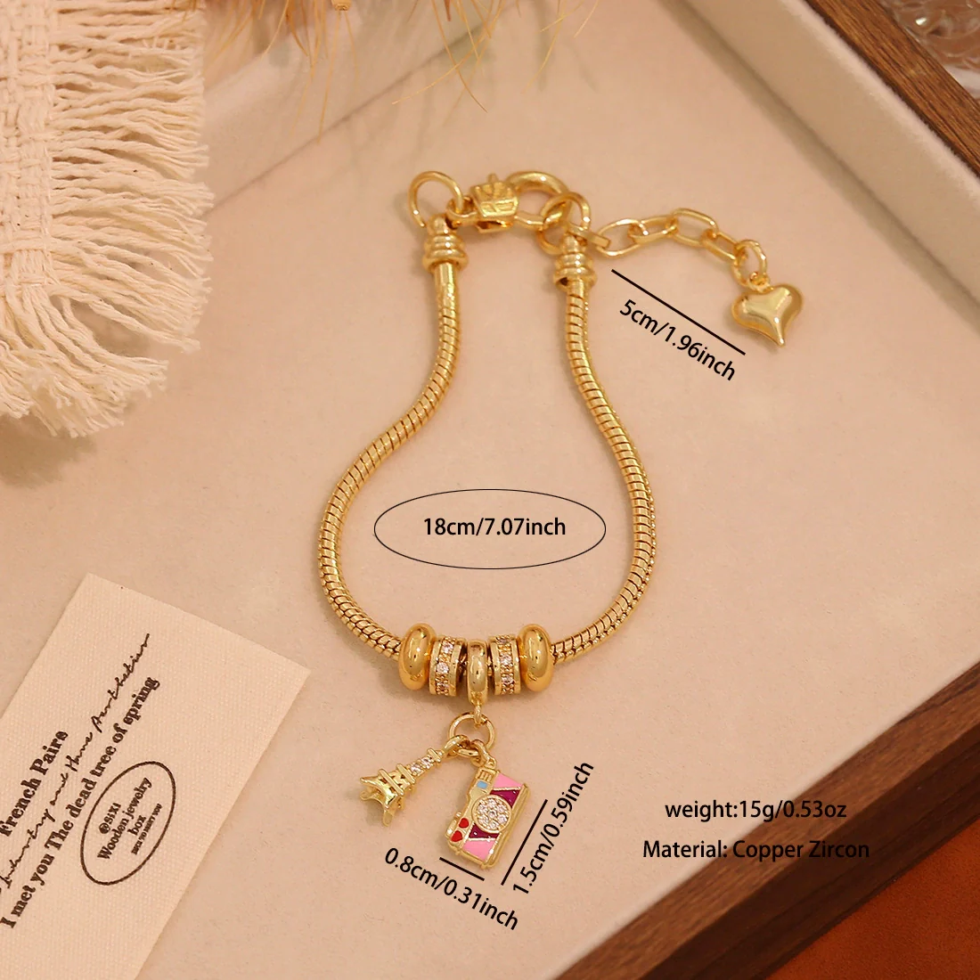 Wholesale Women's Ins Style Diy Bracelet With Medicine Box And Guitar Pendants Real Gold Plated On Copper - Image 6