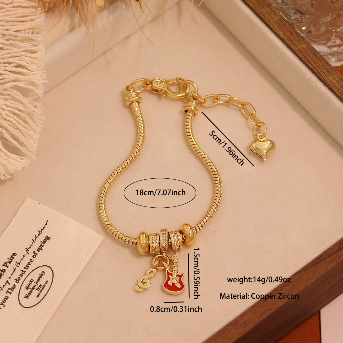 Wholesale Women's Ins Style Diy Bracelet With Medicine Box And Guitar Pendants Real Gold Plated On Copper - Image 8