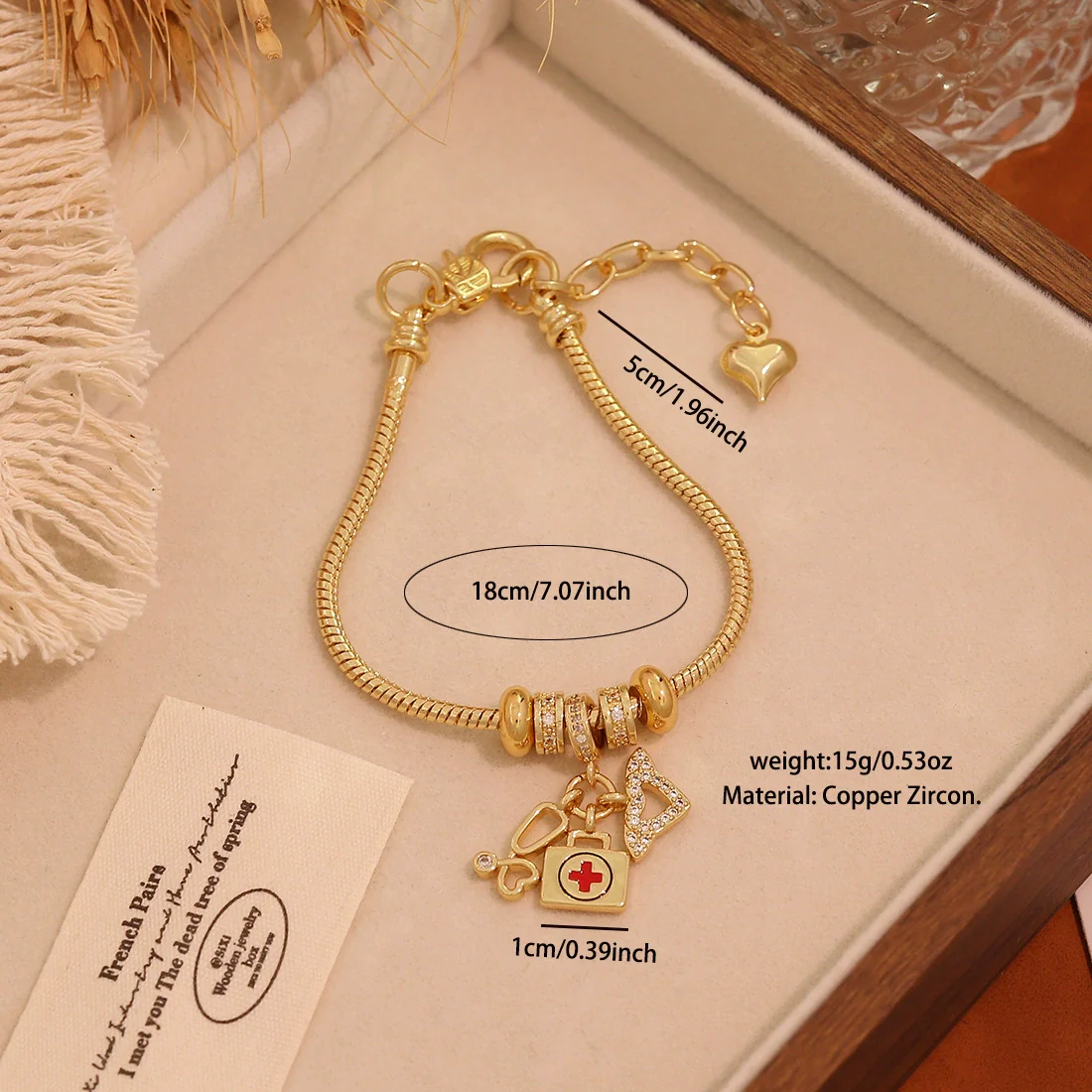 Wholesale Women's Ins Style Diy Bracelet With Medicine Box And Guitar Pendants Real Gold Plated On Copper - Image 9
