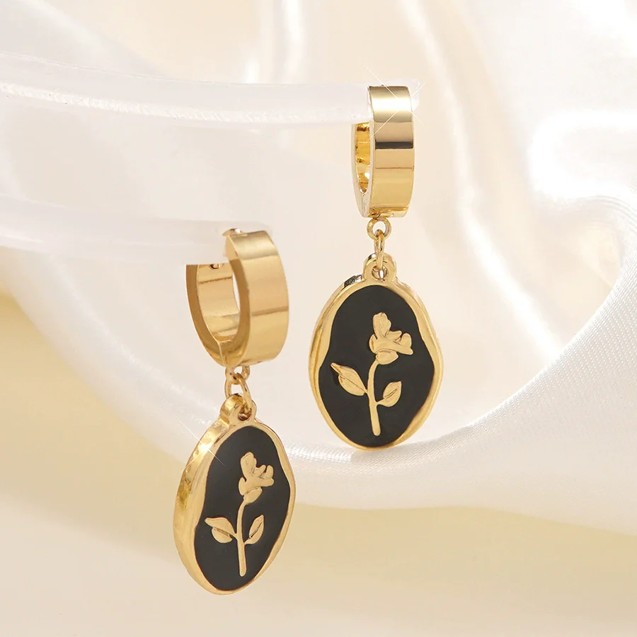 Wholesale Women's Ins Style Dripping Oil Floral Stainless Steel Earrings - Image 4