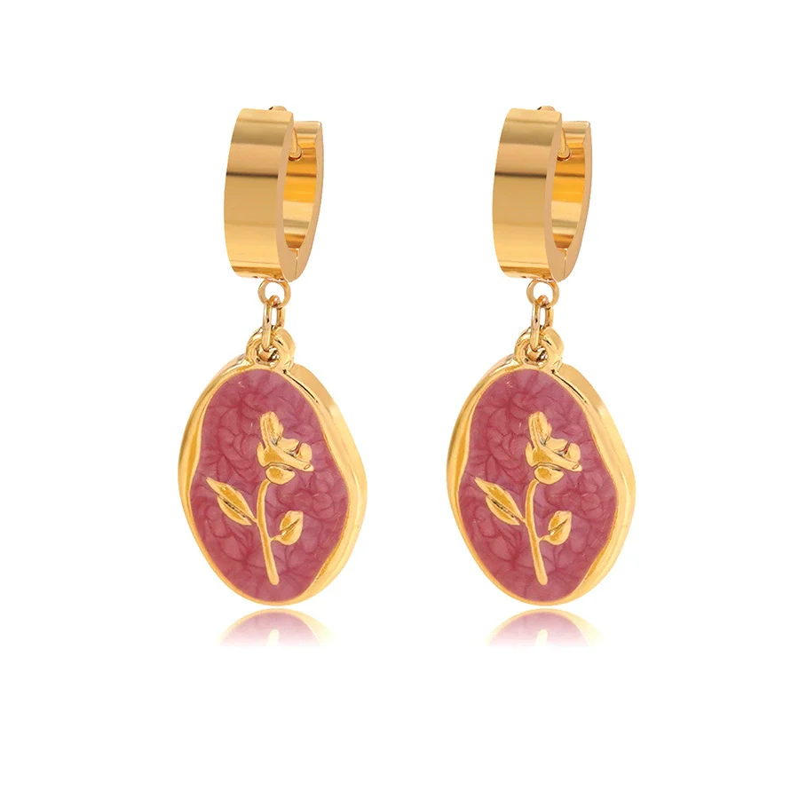Wholesale Women's Ins Style Dripping Oil Floral Stainless Steel Earrings - Image 5