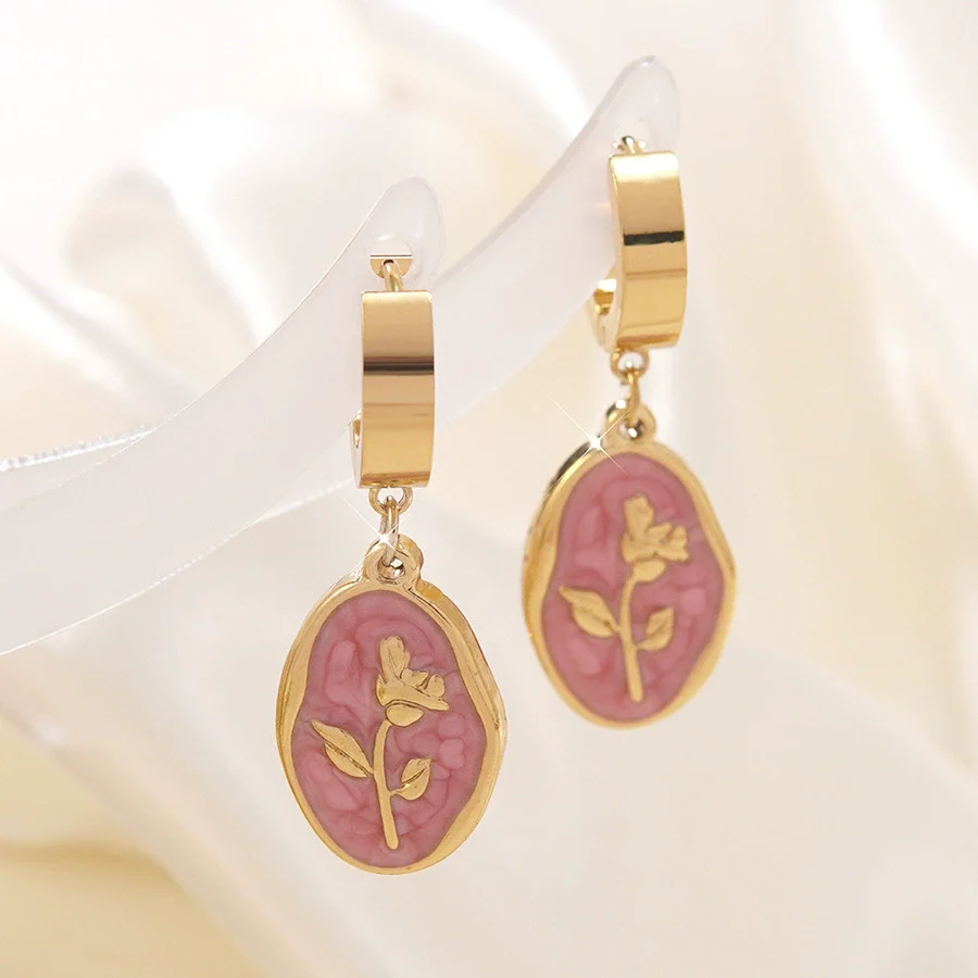 Wholesale Women's Ins Style Dripping Oil Floral Stainless Steel Earrings - Image 6