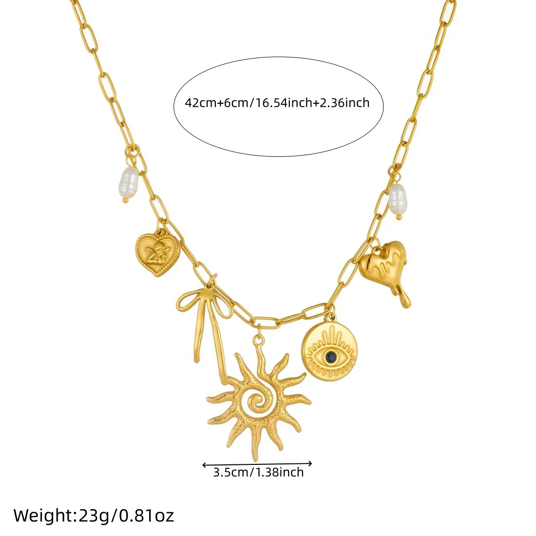 Wholesale Women's Ins Style Electroplated Stainless Steel Heart Shape Pendant Necklace With Flat Cross Chain - Image 4