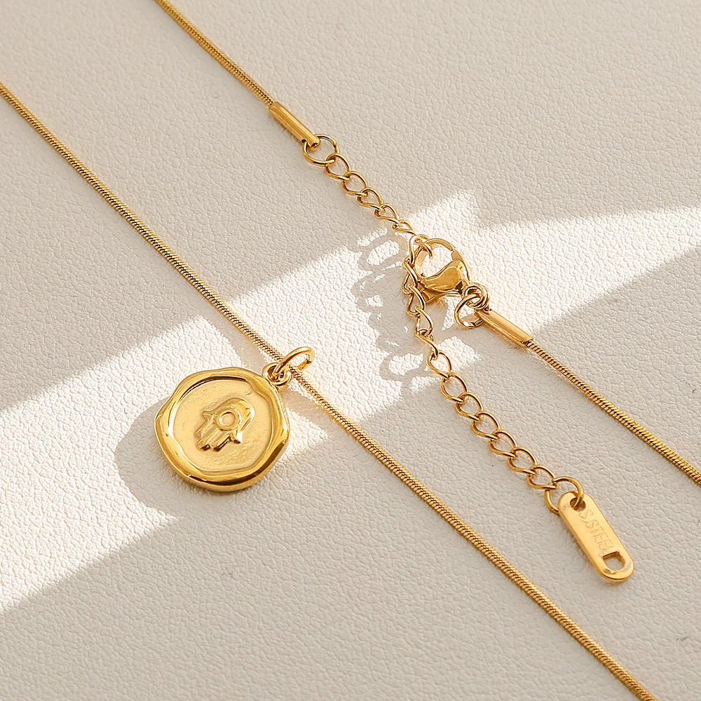 Wholesale Women's Ins Style Electroplated Stainless Steel Letter Round Pendant Necklace With Snake Bone Chain - Image 12
