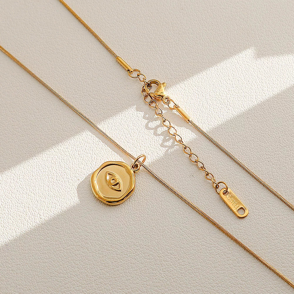 Wholesale Women's Ins Style Electroplated Stainless Steel Letter Round Pendant Necklace With Snake Bone Chain - Image 15