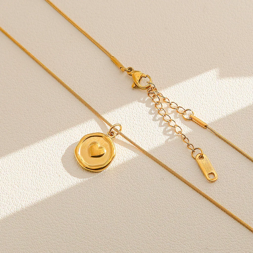 Wholesale Women's Ins Style Electroplated Stainless Steel Letter Round Pendant Necklace With Snake Bone Chain - Image 18