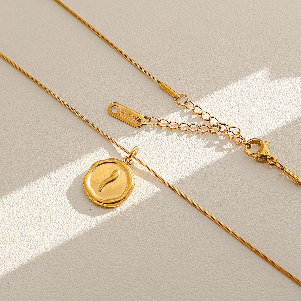 Wholesale Women's Ins Style Electroplated Stainless Steel Letter Round Pendant Necklace With Snake Bone Chain - Image 19
