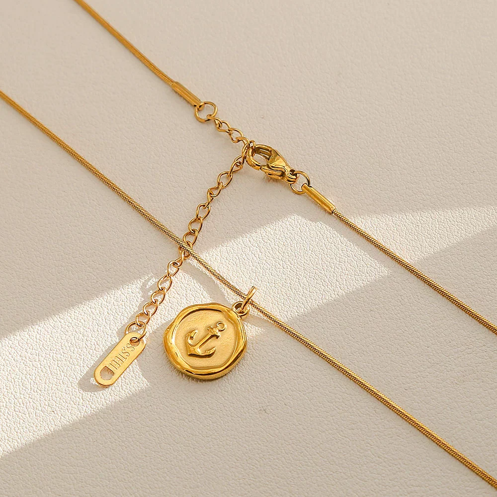 Wholesale Women's Ins Style Electroplated Stainless Steel Letter Round Pendant Necklace With Snake Bone Chain - Image 21