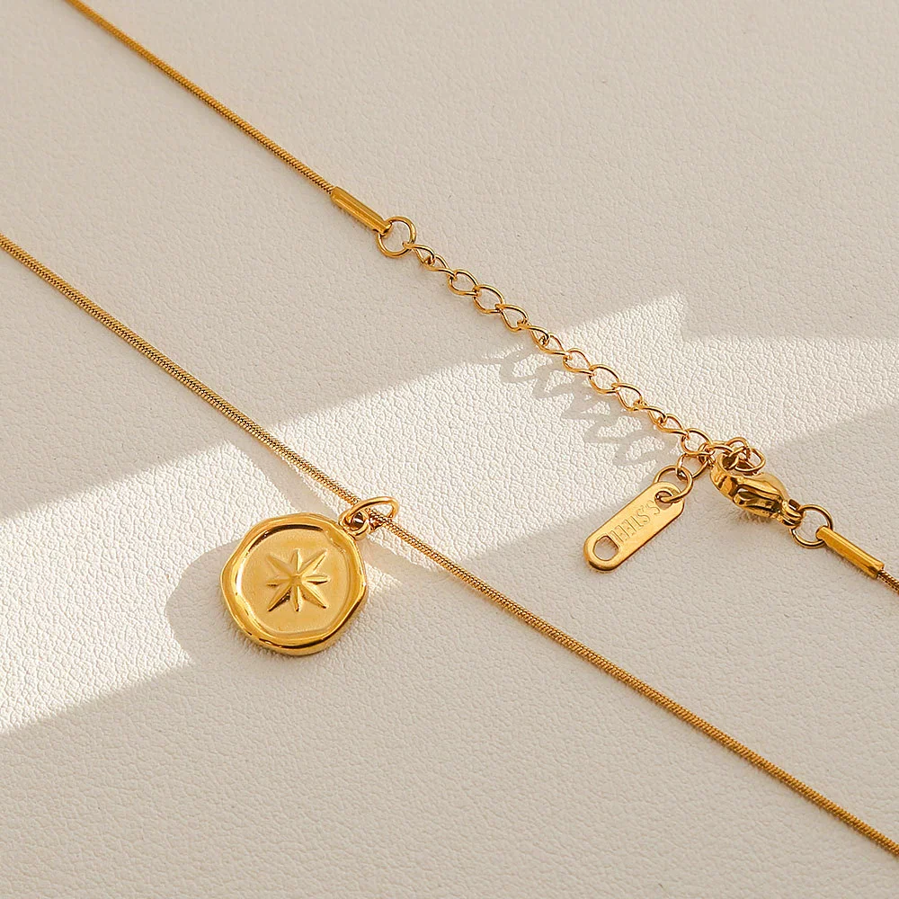 Wholesale Women's Ins Style Electroplated Stainless Steel Letter Round Pendant Necklace With Snake Bone Chain - Image 23