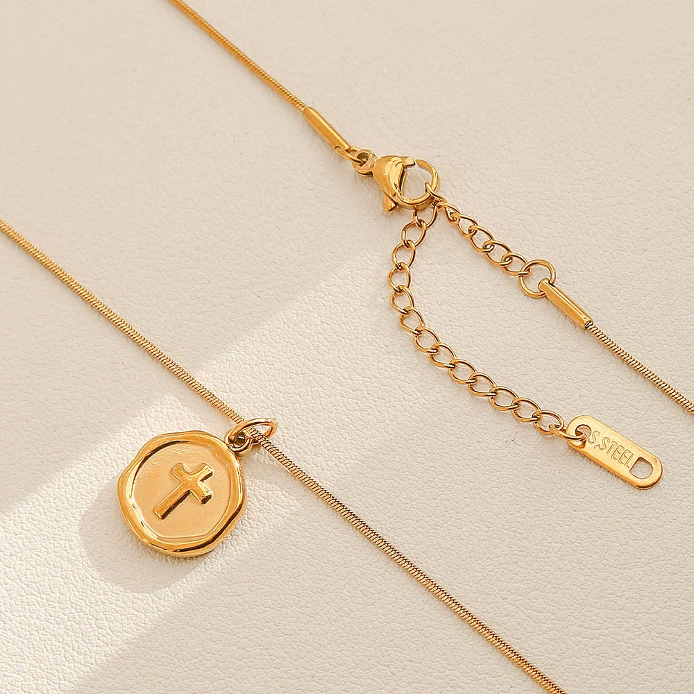Wholesale Women's Ins Style Electroplated Stainless Steel Letter Round Pendant Necklace With Snake Bone Chain - Image 24