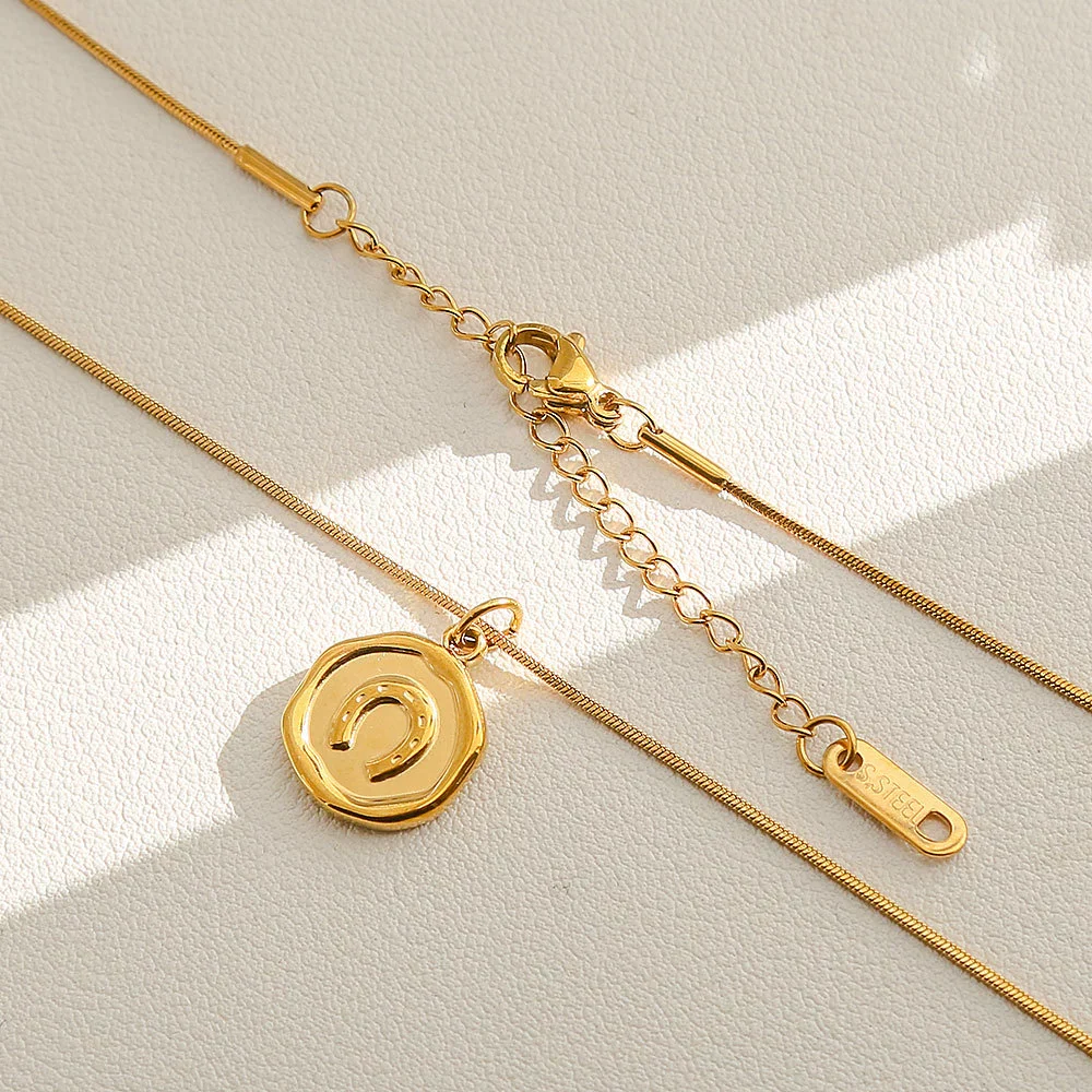 Wholesale Women's Ins Style Electroplated Stainless Steel Letter Round Pendant Necklace With Snake Bone Chain - Image 6