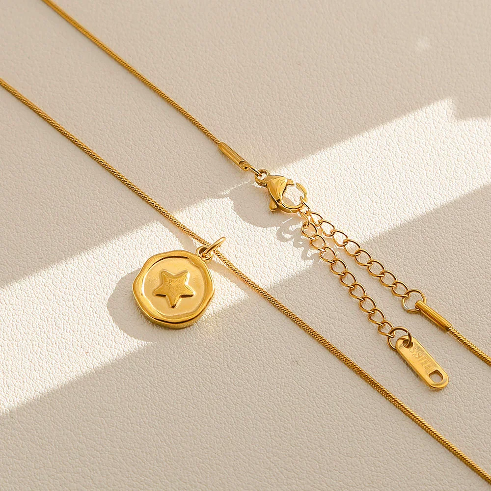 Wholesale Women's Ins Style Electroplated Stainless Steel Letter Round Pendant Necklace With Snake Bone Chain - Image 9
