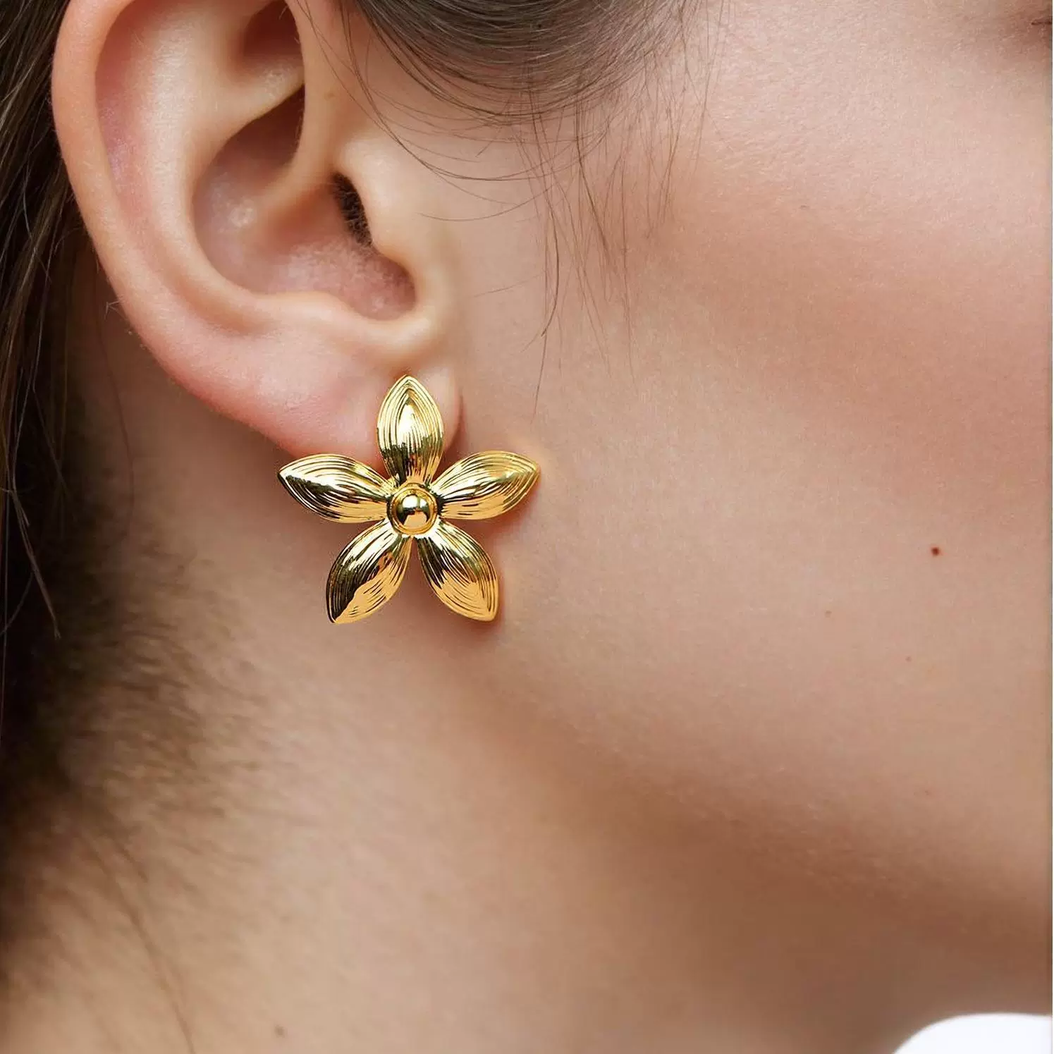 Wholesale Women's Ins Style Flower Pattern Titanium Steel And Stainless Steel Earrings With Pvd Furnace Vacuum Real Gold Plating - Image 3