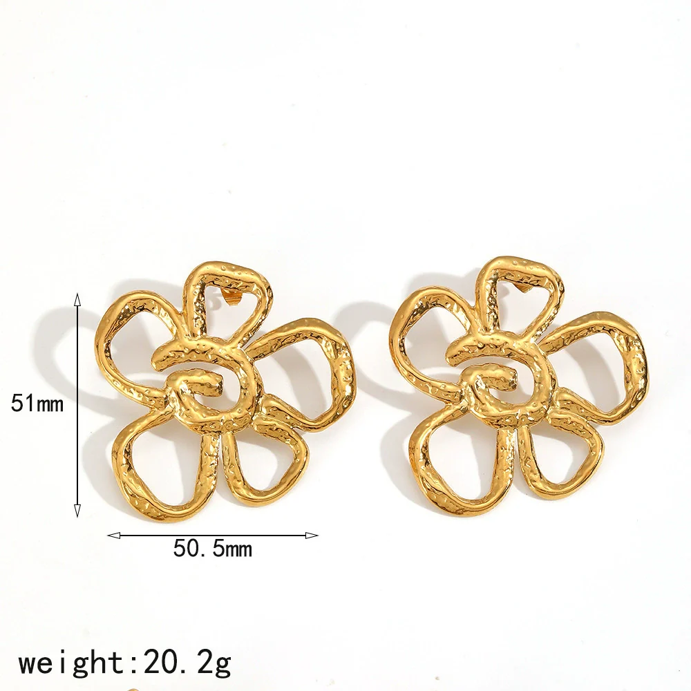 Wholesale Women's Ins Style Flower Pattern Titanium Steel And Stainless Steel Earrings With Pvd Furnace Vacuum Real Gold Plating - Image 8