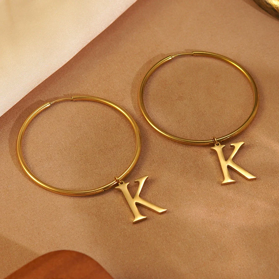 Wholesale Women's Ins Style Geometric English Letter Stainless Steel Water Plated Earrings - Image 2