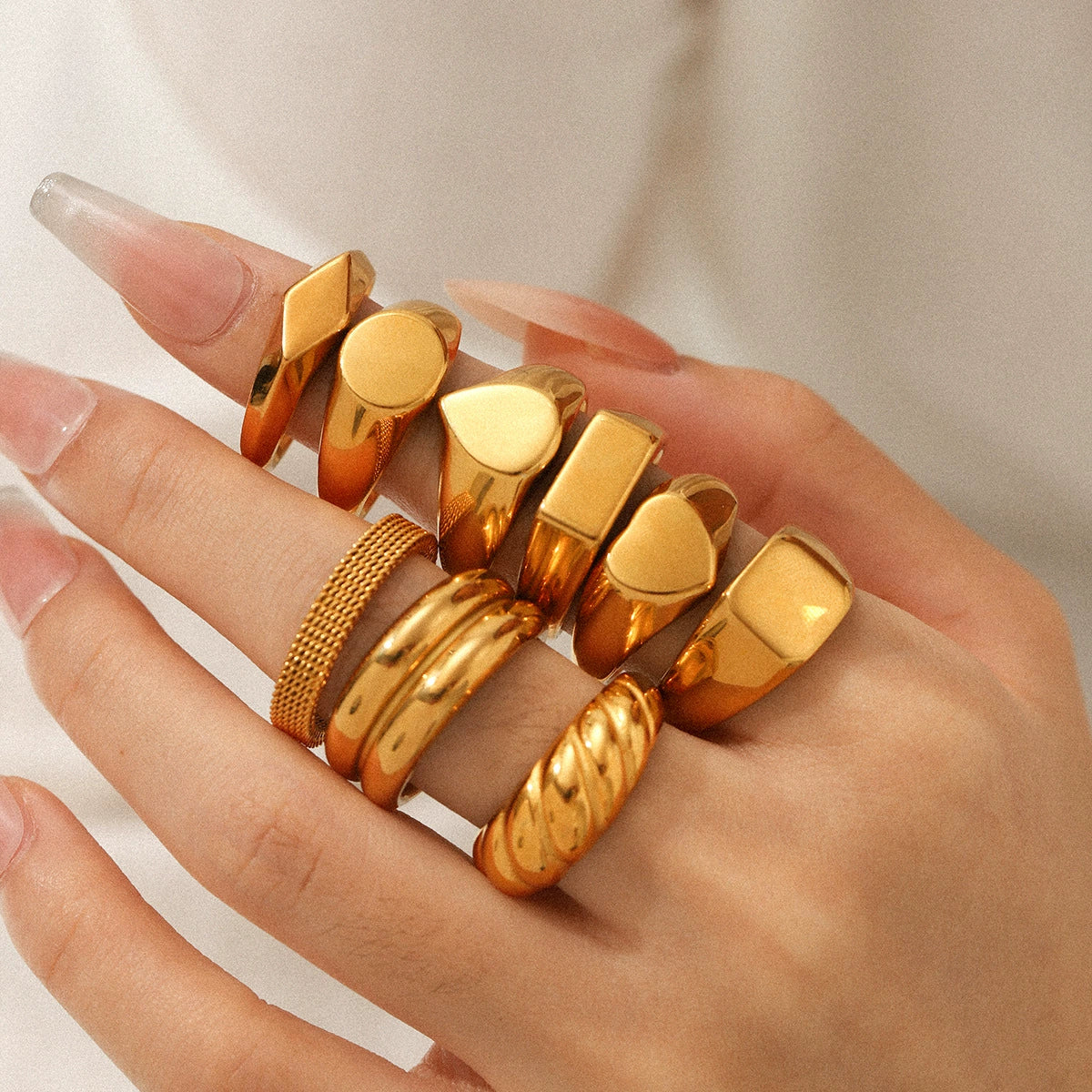 Wholesale Women's Ins Style Geometric Heart Shape And Rhombus Stainless Steel Electroplated Ring Jewelry