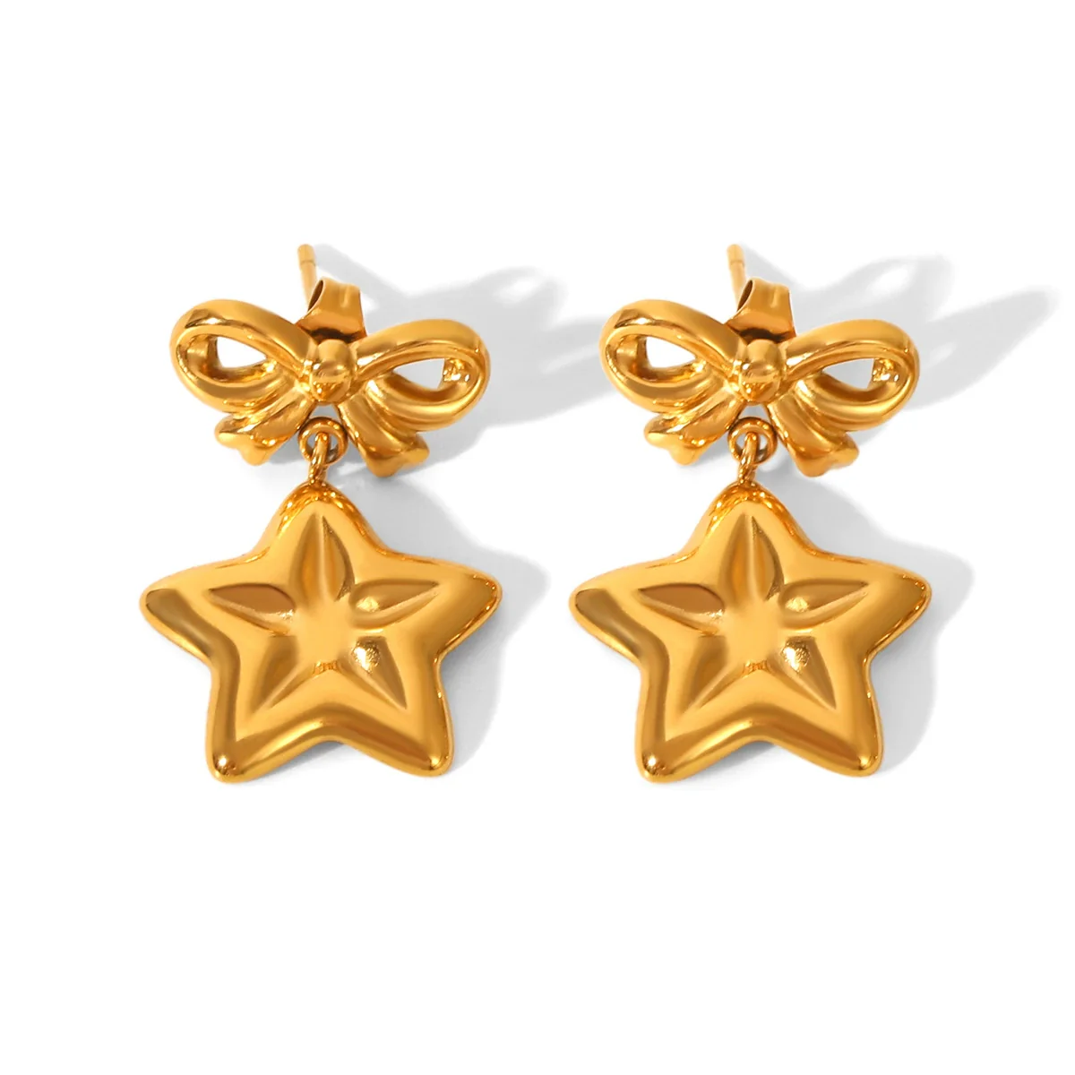 Wholesale Women's Ins Style Geometric Heart Shape Bow Tie Electroplated Stainless Steel Earrings - Image 4