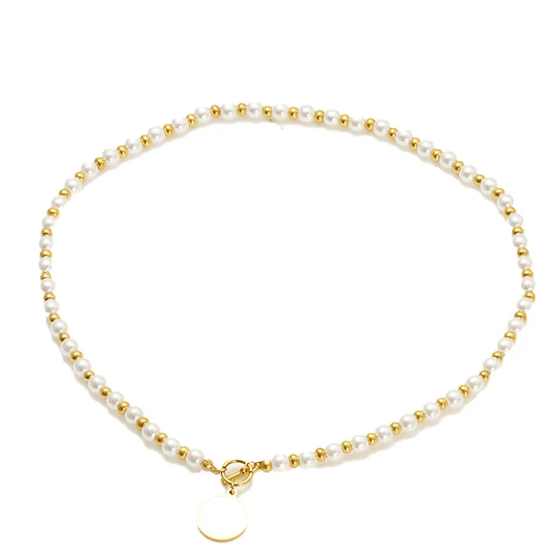 Wholesale Women's Ins Style Geometric Pearl Necklace With Real Gold Plating And Handmade Beaded Chain Stainless Steel Accessories - Image 2