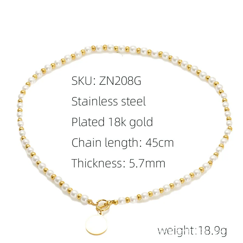 Wholesale Women's Ins Style Geometric Pearl Necklace With Real Gold Plating And Handmade Beaded Chain Stainless Steel Accessories - Image 3