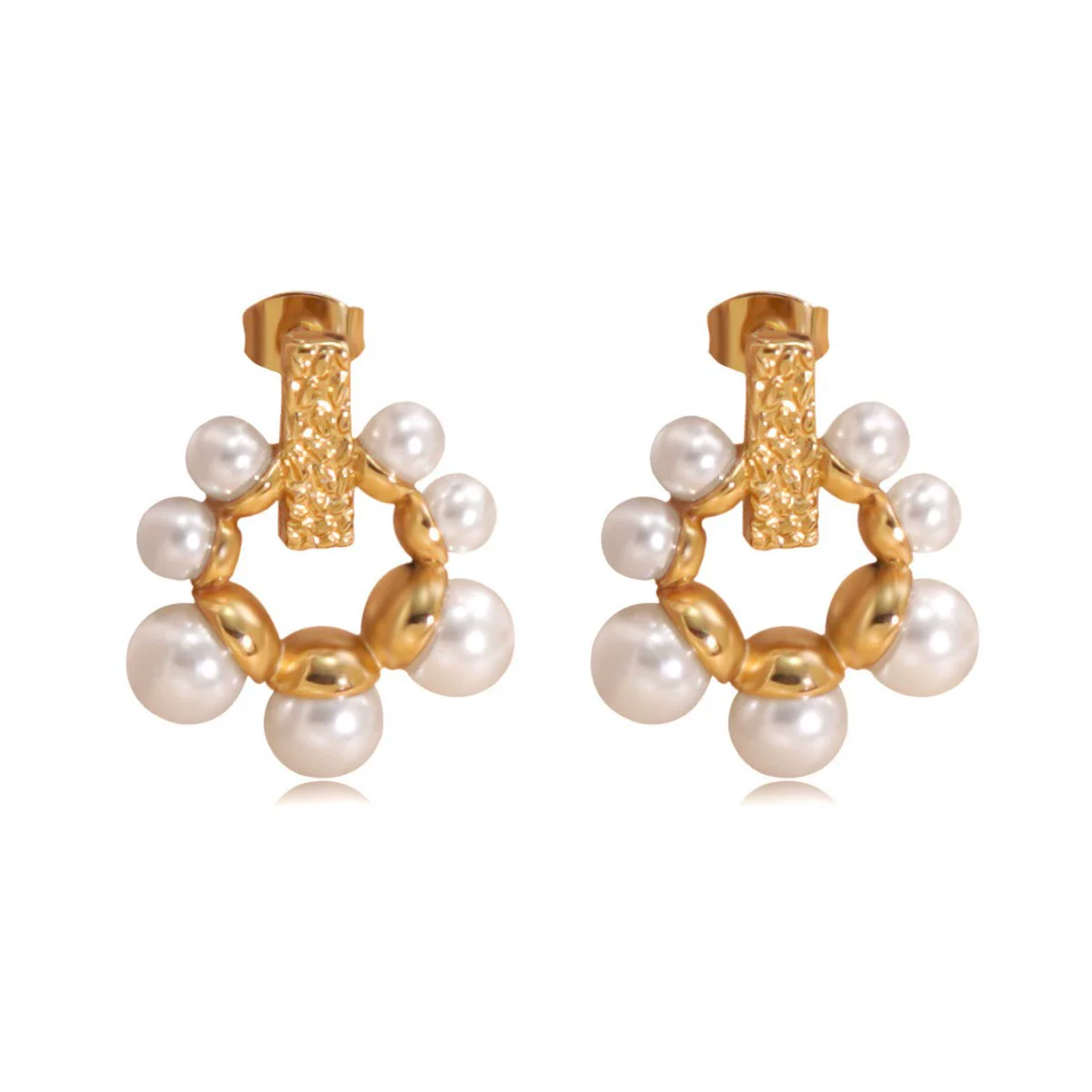 Wholesale Women's Ins Style Geometric Pearl Stainless Steel Goldplated Earrings - Image 5