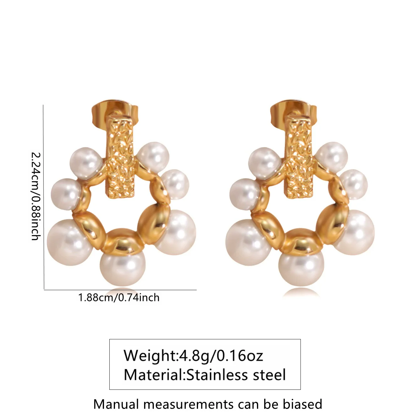 Wholesale Women's Ins Style Geometric Pearl Stainless Steel Goldplated Earrings - Image 6