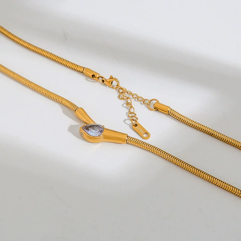 Wholesale Women's Ins Style Geometric Snake Head Stainless Steel Electroplated Snake Bone Chain Necklace - Image 6