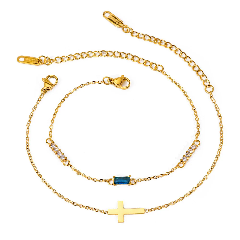 Wholesale Women's Ins Style Geometric Stainless Steel Electroplated Birthstone Bracelet Set - Image 5