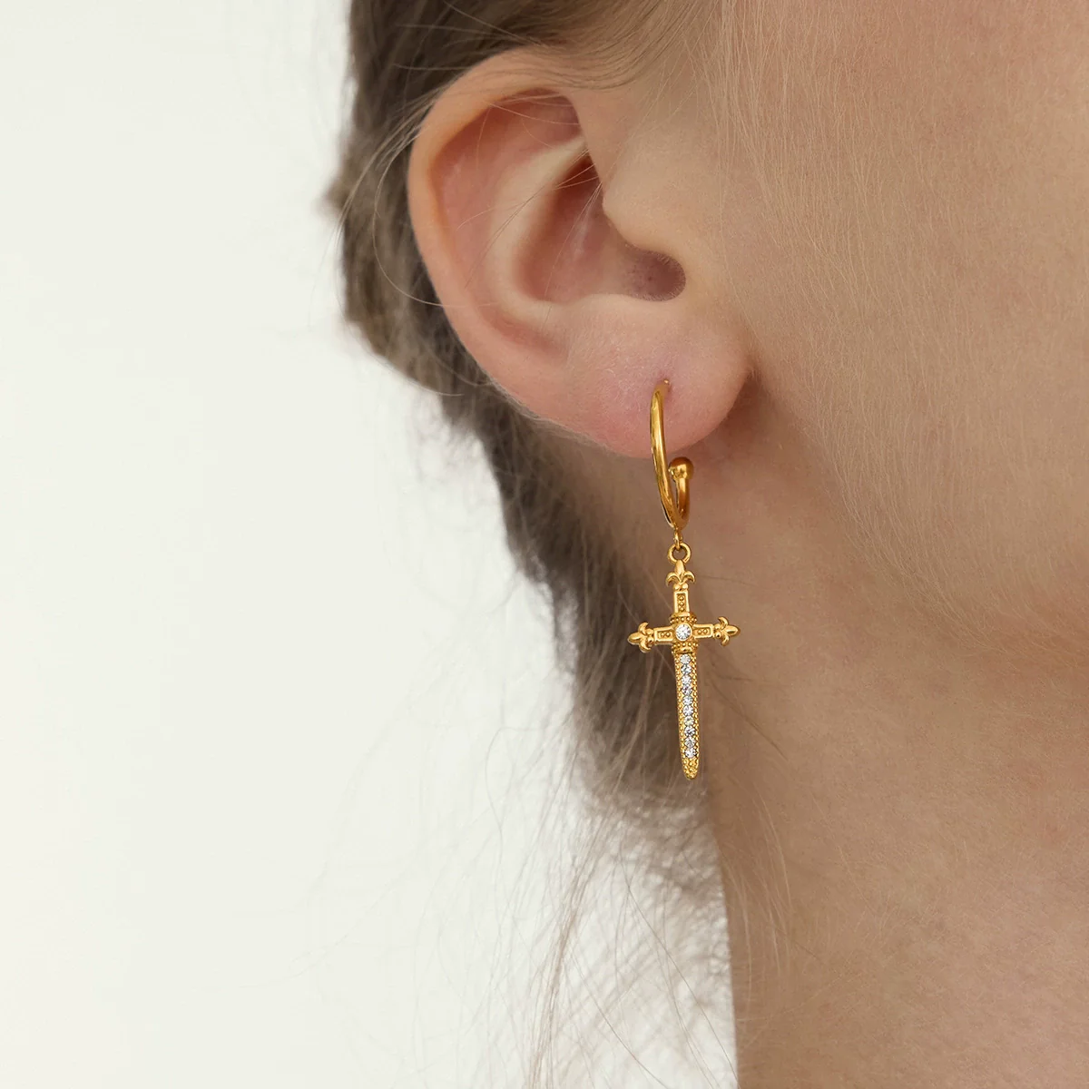 Wholesale Women's Ins Style Geometric Stainless Steel Electroplated Cross Earrings