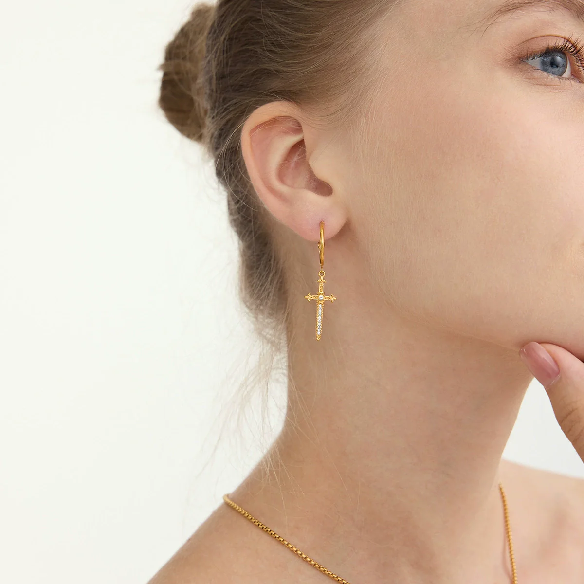 Wholesale Women's Ins Style Geometric Stainless Steel Electroplated Cross Earrings - Image 2
