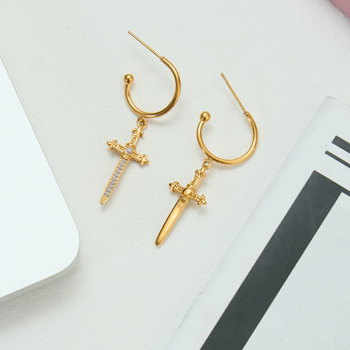 Wholesale Women's Ins Style Geometric Stainless Steel Electroplated Cross Earrings - Image 3