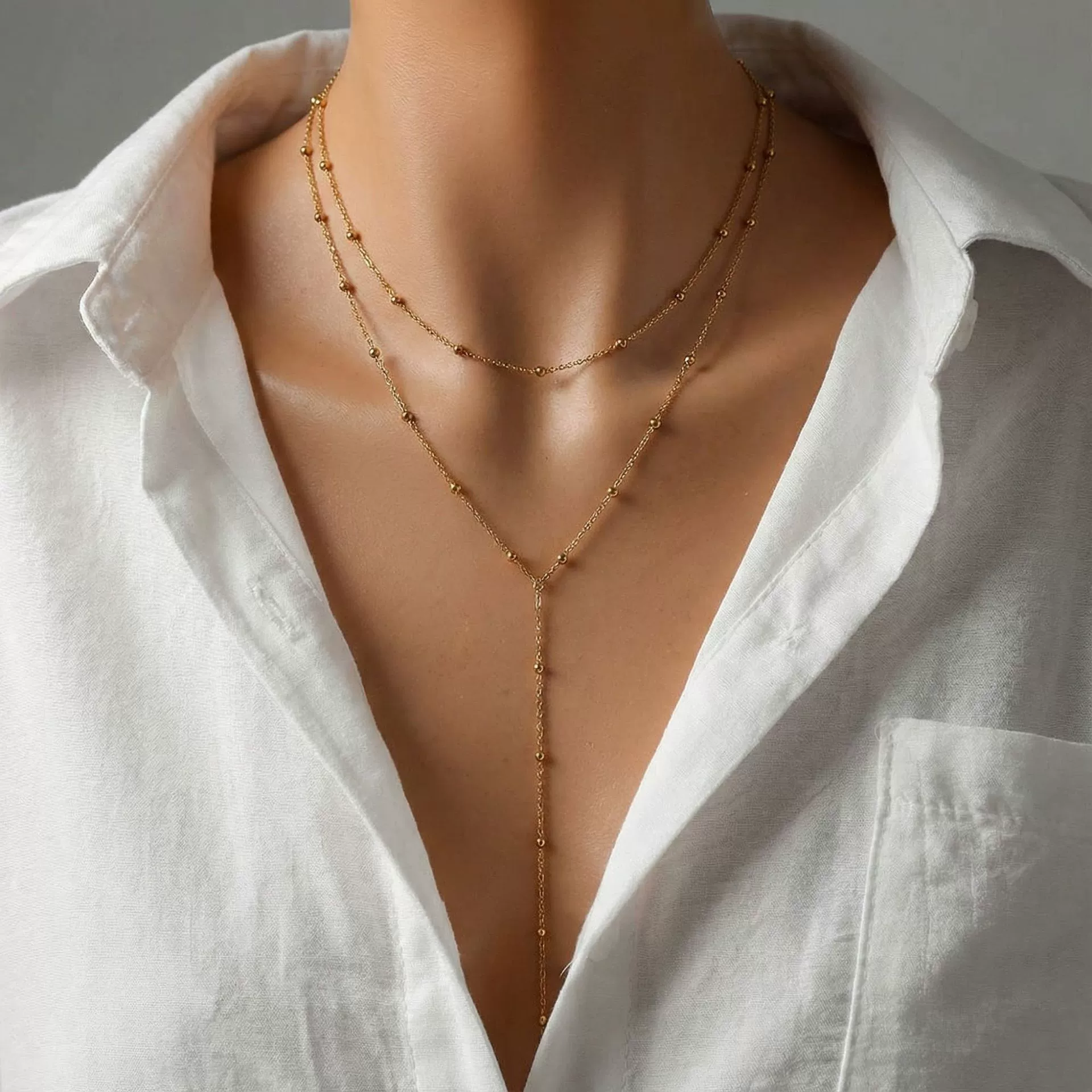 Wholesale Women's Ins Style Geometric Stainless Steel Electroplated Yshaped Necklace - Image 3
