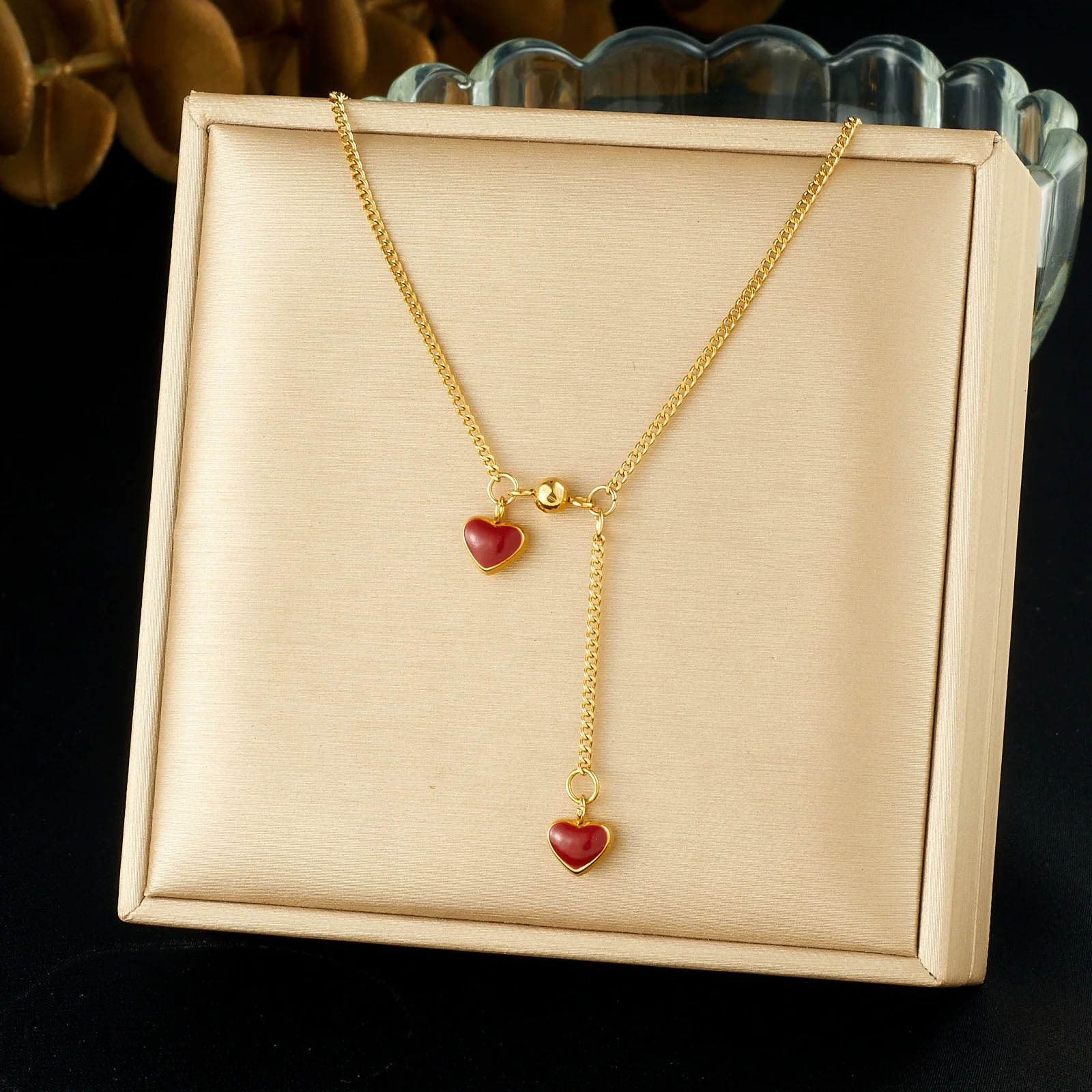 Wholesale Women's Ins Style Heart Shape Stainless Steel Electroplated Pendant Necklace With Tassel