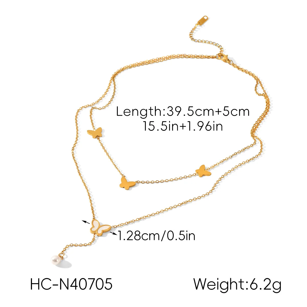 Wholesale Women's Ins Style Minimalist Geometric Stainless Steel Electroplated Butterfly Pearl Pendant Double Layer Sweater Necklace - Image 6
