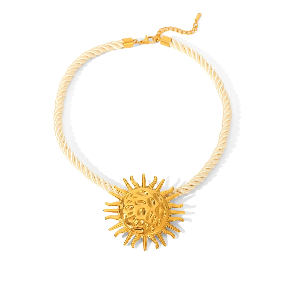Wholesale Women's Ins Style Minimalist Geometric Stainless Steel Hammered Sun Pendant Necklace With Twist Chain And Electroplating - Image 5