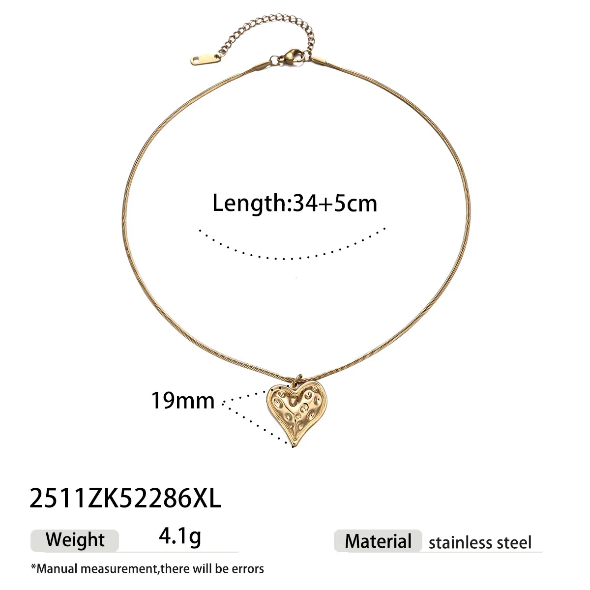 Wholesale Women's Ins Style Minimalist Stainless Steel And Titanium Steel Electroplated Hammered Heart Pendant Sweater Chain Necklace - Image 6