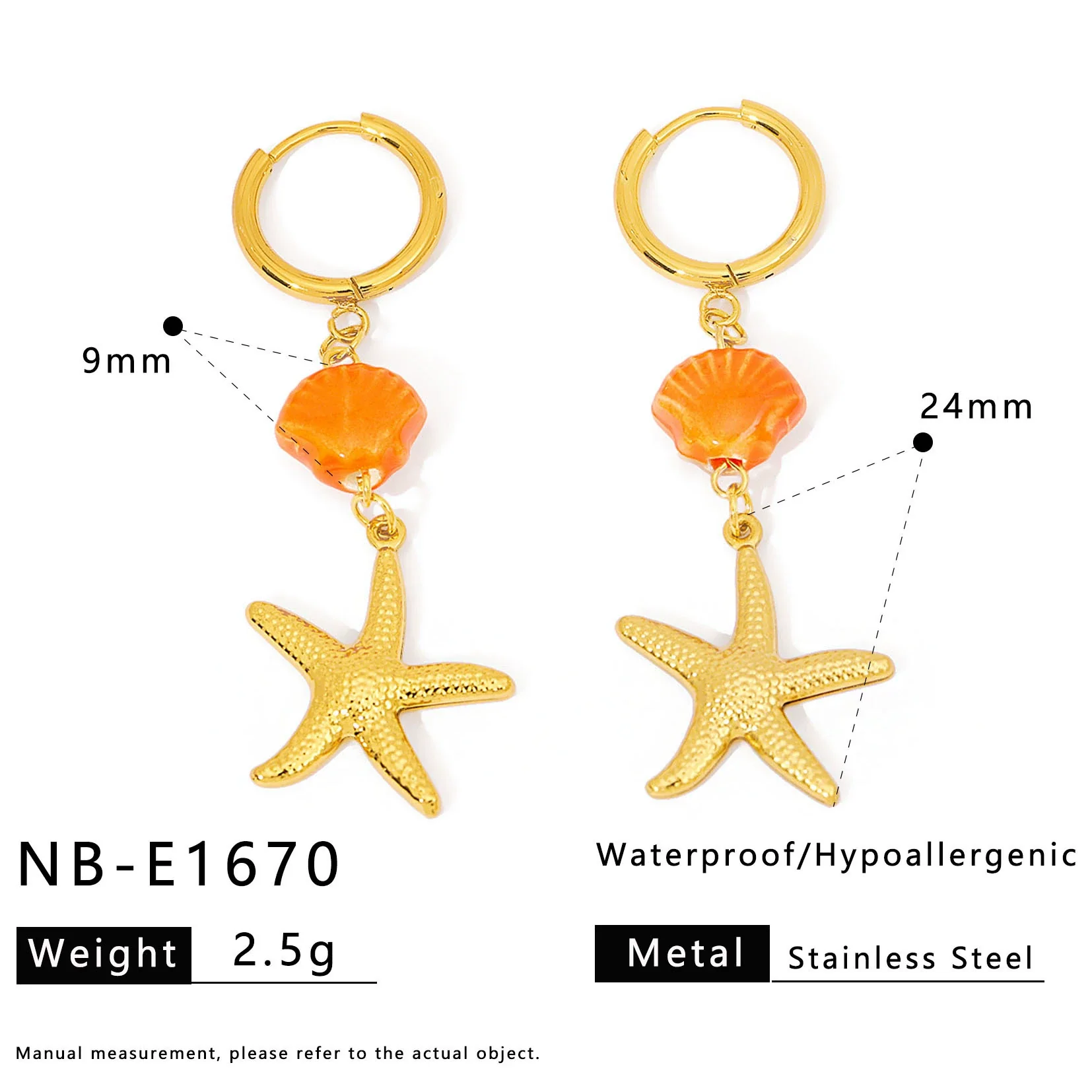 Wholesale Women's Ins Style Minimalist Star Pattern Stainless Steel Earrings With Shell And Pearl Pendant 18K Gold Plated - Image 7
