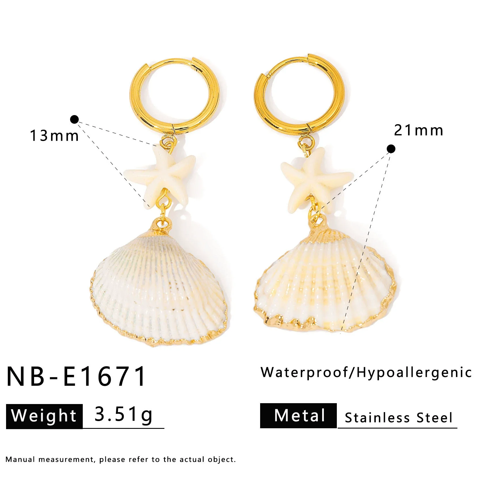 Wholesale Women's Ins Style Minimalist Star Pattern Stainless Steel Earrings With Shell And Pearl Pendant 18K Gold Plated - Image 8