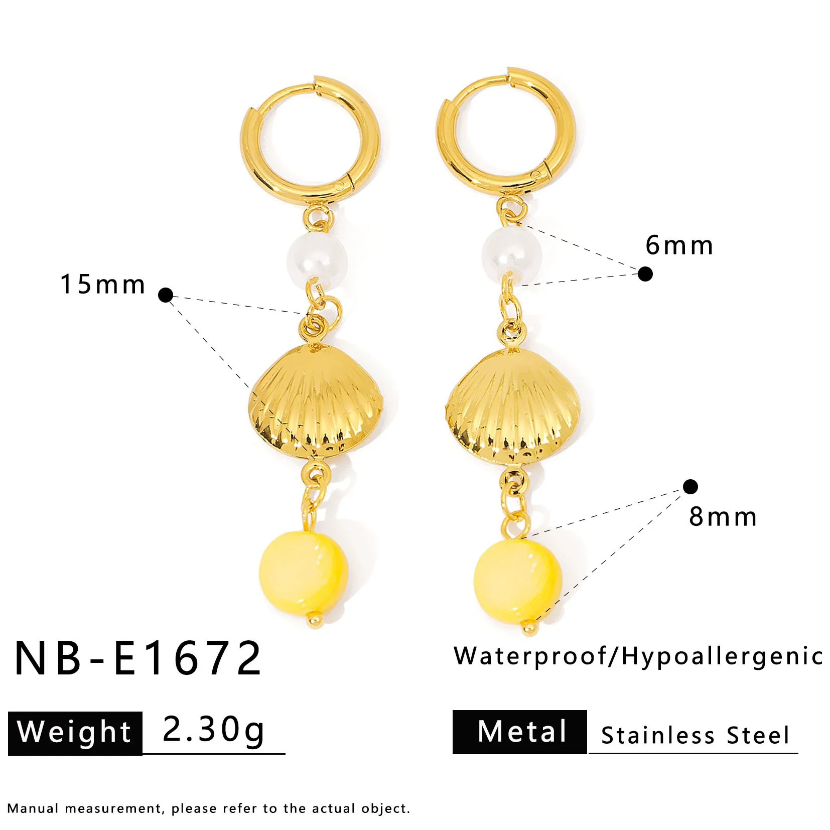 Wholesale Women's Ins Style Minimalist Star Pattern Stainless Steel Earrings With Shell And Pearl Pendant 18K Gold Plated - Image 9