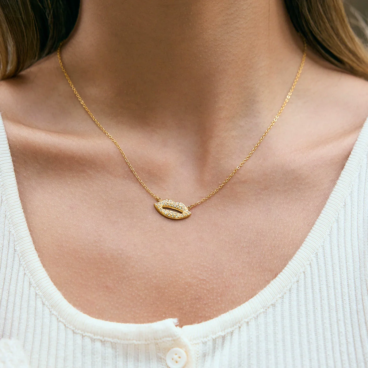 Wholesale Women's Ins Style Stainless Steel Electroplated Lip Pendant Necklace - Image 2